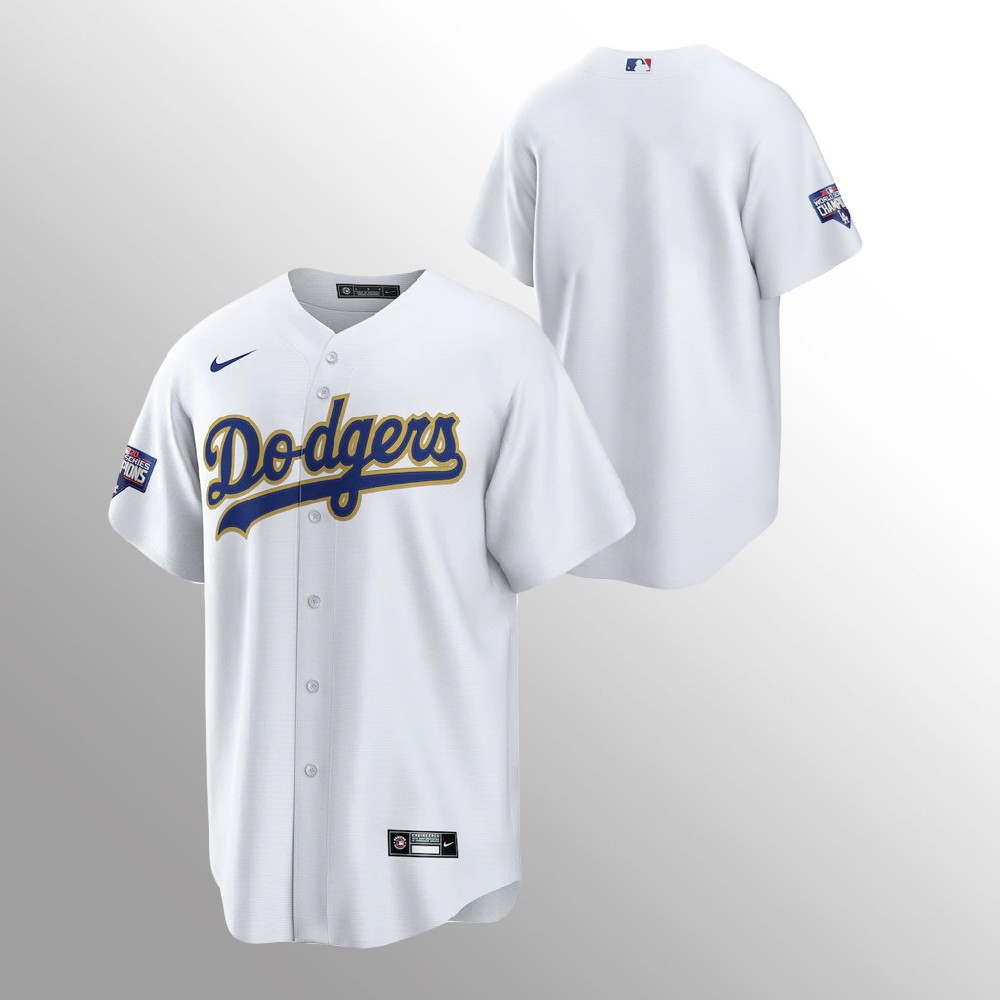 Men's Los Angeles Dodgers Blank White Champions Patch Gold Program Cool Base Stitched Jersey